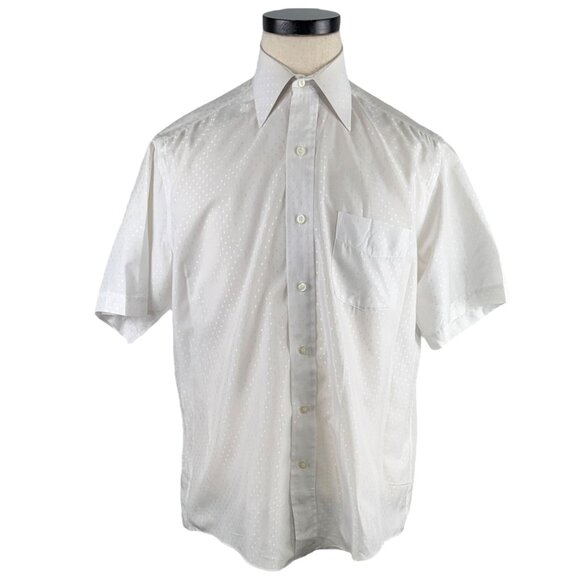 Vintage 80s Challenger Mens White Short Sleeve Button-Up Shirt Size 16 Medium - Picture 1 of 8
